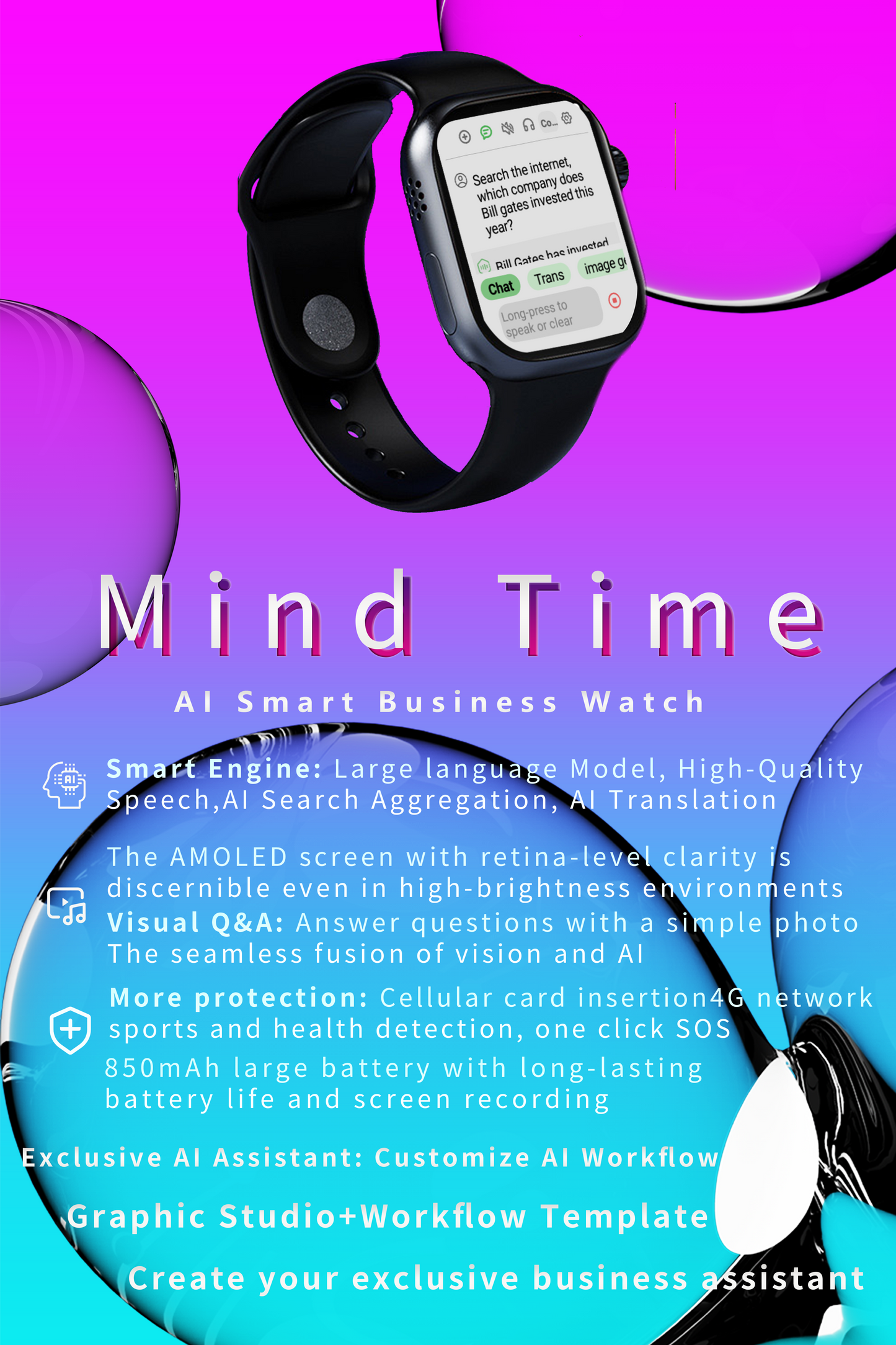 Mind Time AI Watch, Your AI Travel Companion. (GPS, Phone, Local AI memory, AI Search etc.)